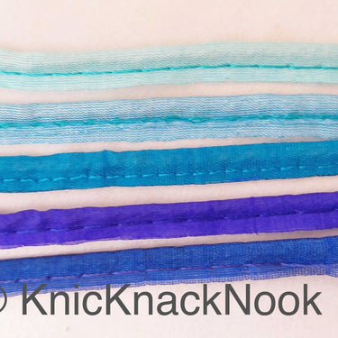 2mm Flanged Insertion Piping on 9mm Band, Blue Art Silk Fabric Trim, Cord piping Trim